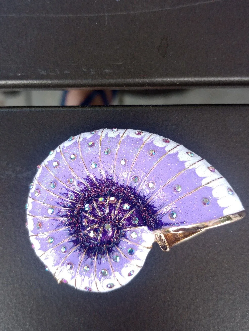 Purple Nautilus Shell Brooch -